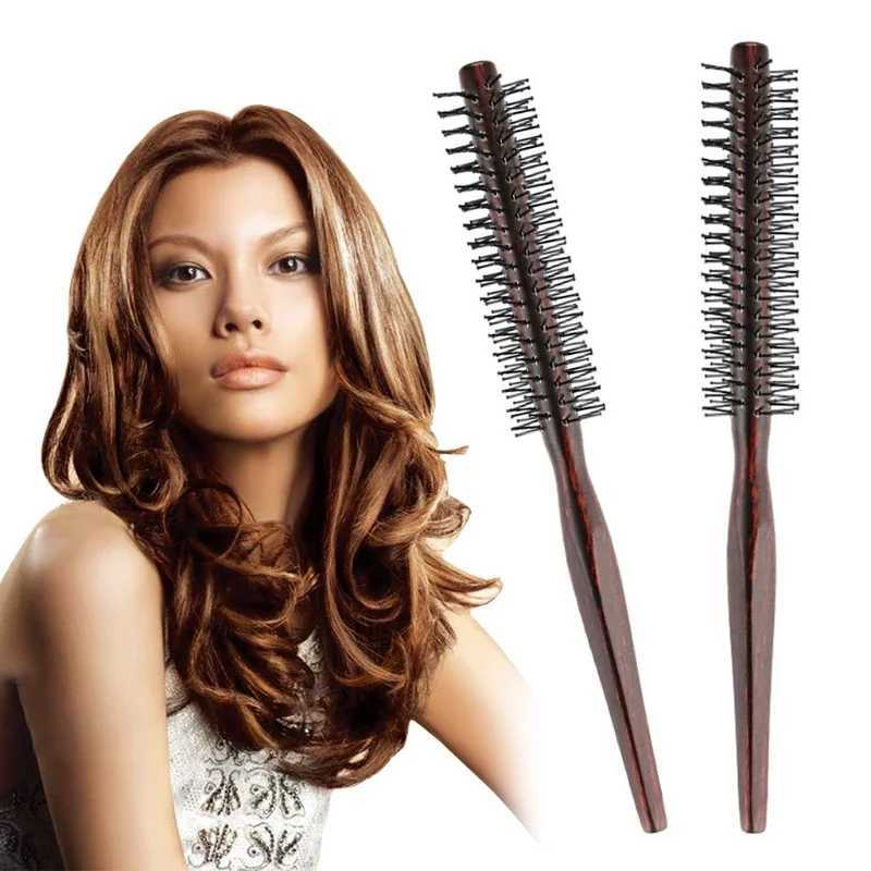 Nylon round hair brush anti-static comb blow dry bangs pear head straight hair wooden comb W241112
