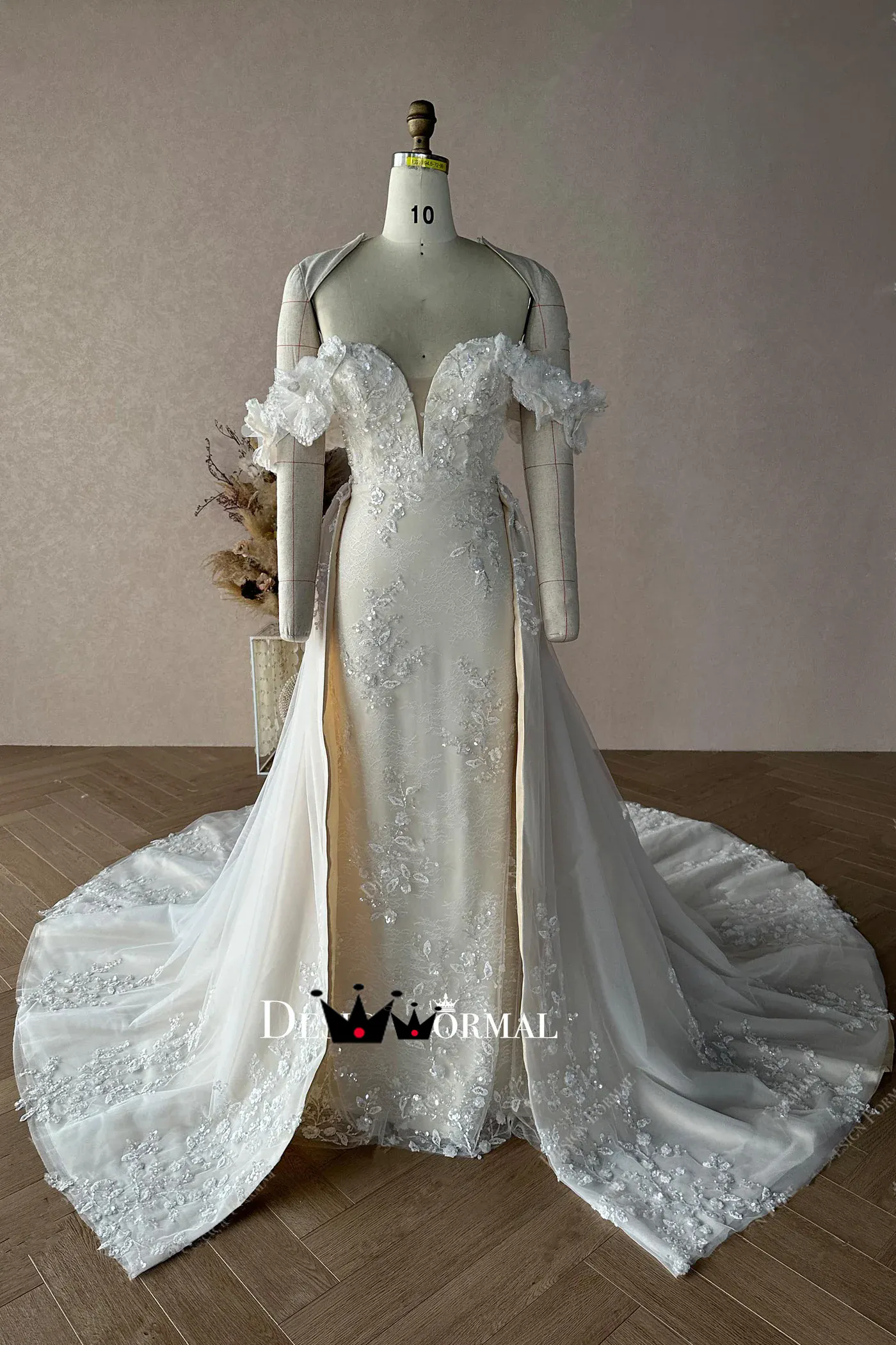 Luxury Aso Ebi Mermaid Wedding Dresses for Bride Plus Size Bridal Gowns with Detachable Train Overskirts Formal Women Brides Dress Plus Size Vestido D