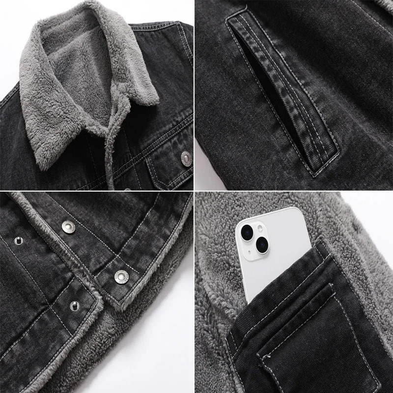 DIMUSI Mens Winter Jacket Fashion Lapel Sherpa Fleece Lined Thicken Denim Jean Trucker Jacke Men Jeans Coats Clothing 5XL 241108