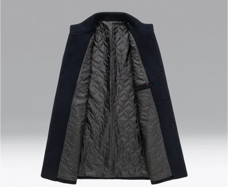 Autumn and winter mens wool coat high-quality mens long solid color slim fit thick trench fashion mens jacket mens clothing 241112