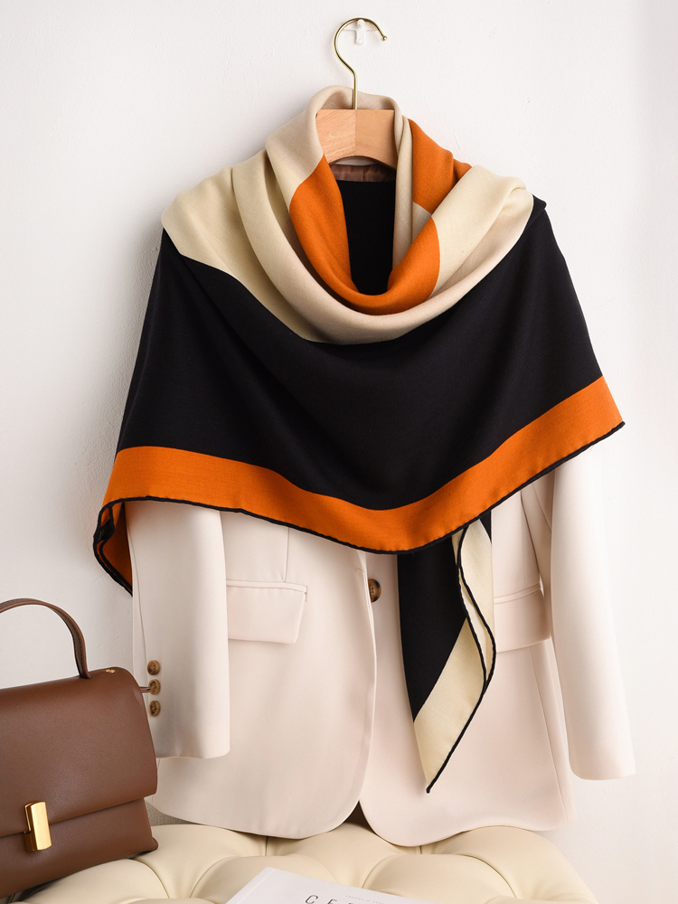 H Wool Cashmere Silk Scarf 135CM Designer Brand Pashmina Square Winter Large Thick Large Shawls for Women Stole Cape f4dee