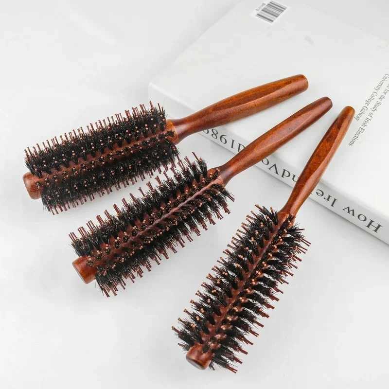 Straight diagonal bristle round curly hair brush wooden handle round barrel curly hair brush comb curly hair tool W241112
