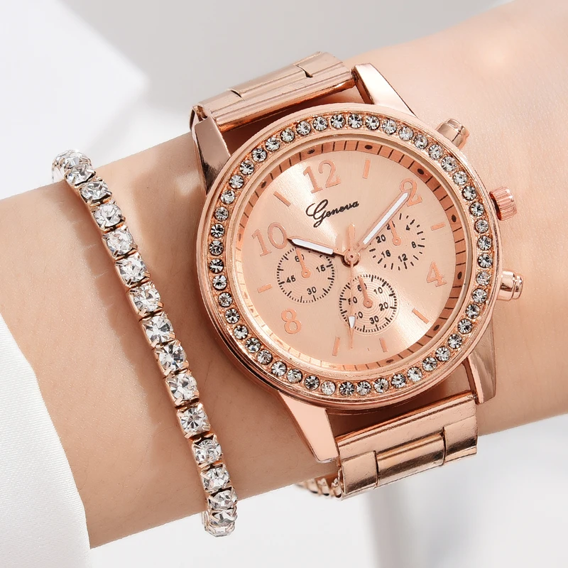 6PCS Set Watch Women Ring Necklace Earrings Rhinestone Wristwatch Female Casual Ladies Watches Bracelet Set Clock(No Box) c8204 5 a05d4