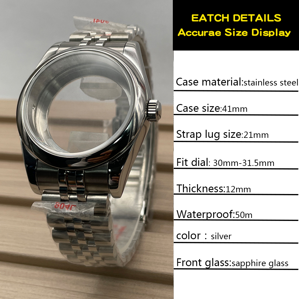 41mm Oyster Watch NH35 Case FIT for 30-31.5mm Dial nh35 Movement Sapphire glass Crystal waterproof Watch Case