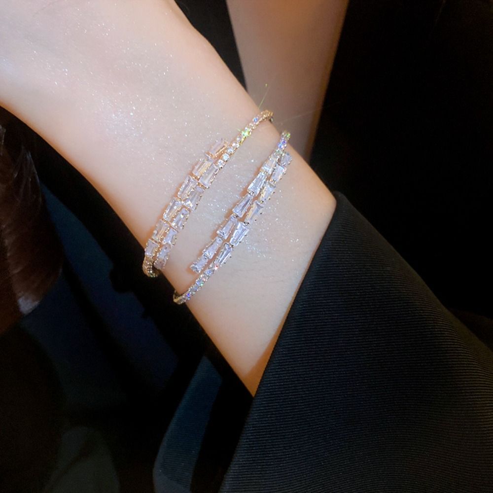Korean Exquisite Geometric Round Opening Bracelet Sweet Elegant Full Rhinestone Simple Women s Jewelry Accessories 5