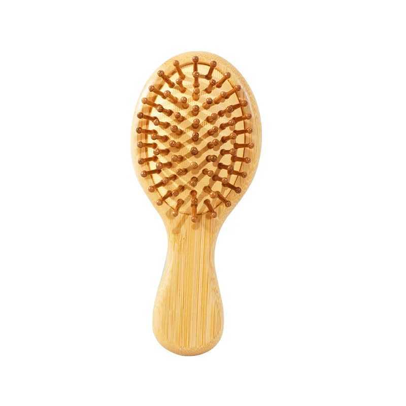 Mini cute bamboo and wood hair brush massage comb scalp massage machine for hair growth anti-static straight brush W241112