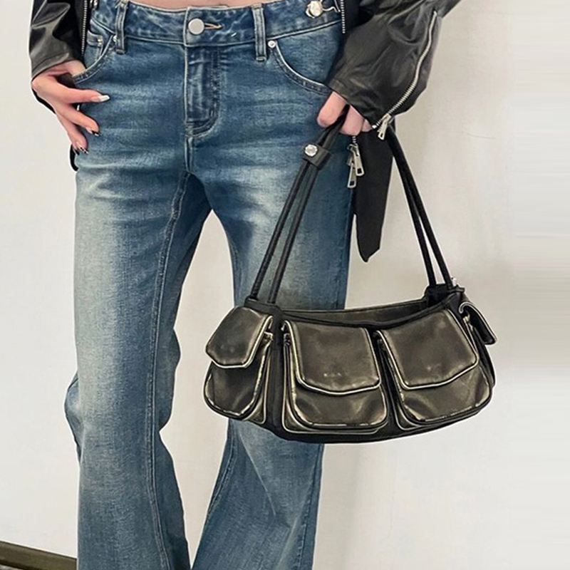 Moto & Biker Y2k Bags For Women Designer Handbags Purses 2023 New In Vintage PU Leather Multiple Pockets Square Shoulder