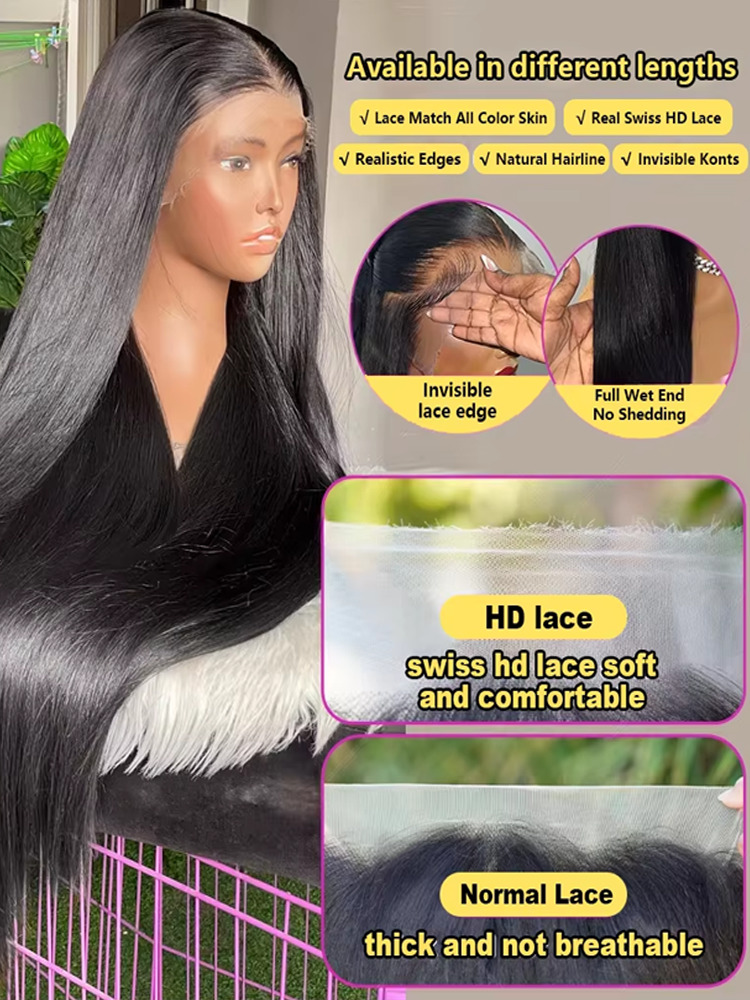30 40 Inch Bone Straight 13X6 HD Human Hair Frontal High Density 13X4 Front Wig 5X5 Lace Closure Glueless Wigs