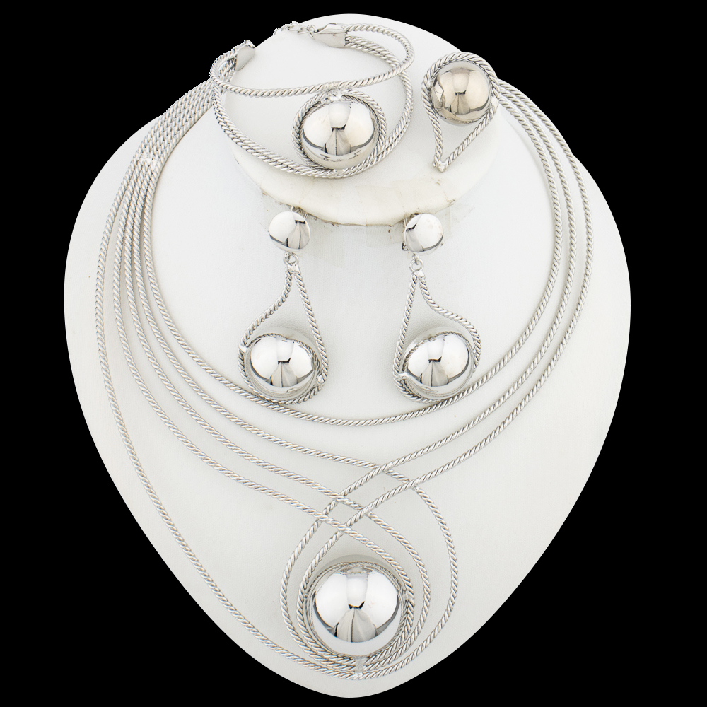 Italian Weddings Party Jewelry Set for Women Gold Color Big Necklace Beads Earrings with Bangle Ring 4Pcs Set for Engagement e13fe