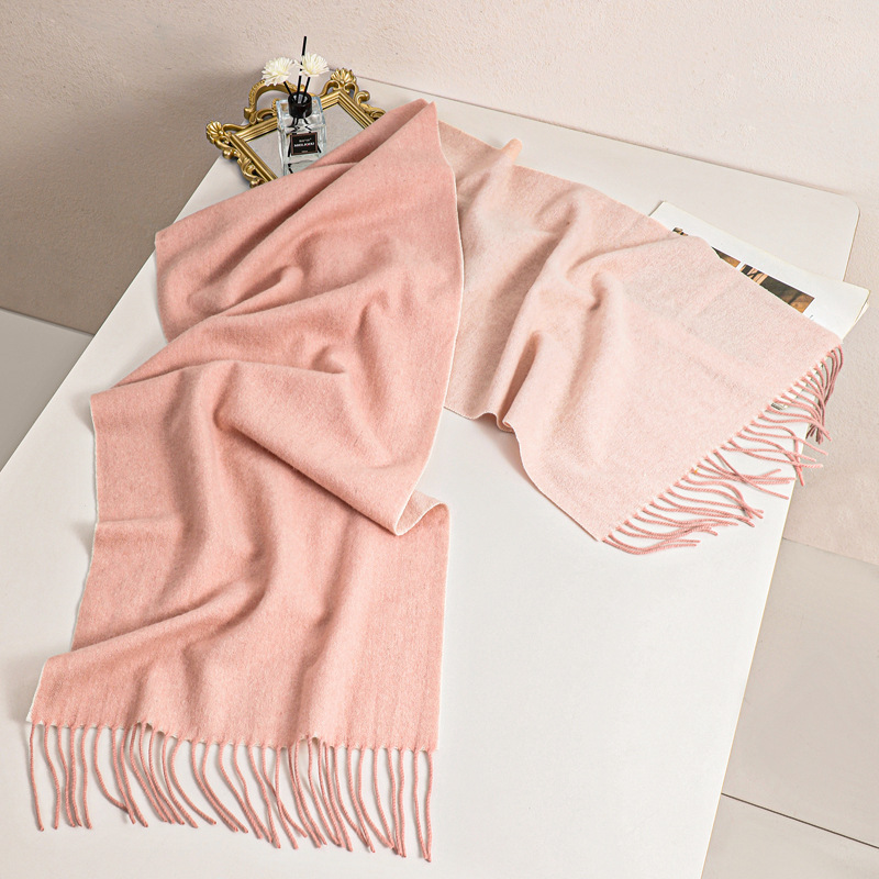 Double Sides 100% Wool Scarf With Tassel Women Winter Warm Soft Cashmere Pashmina Scarves Shawl Bufandas Double Colors 2023 e0c91