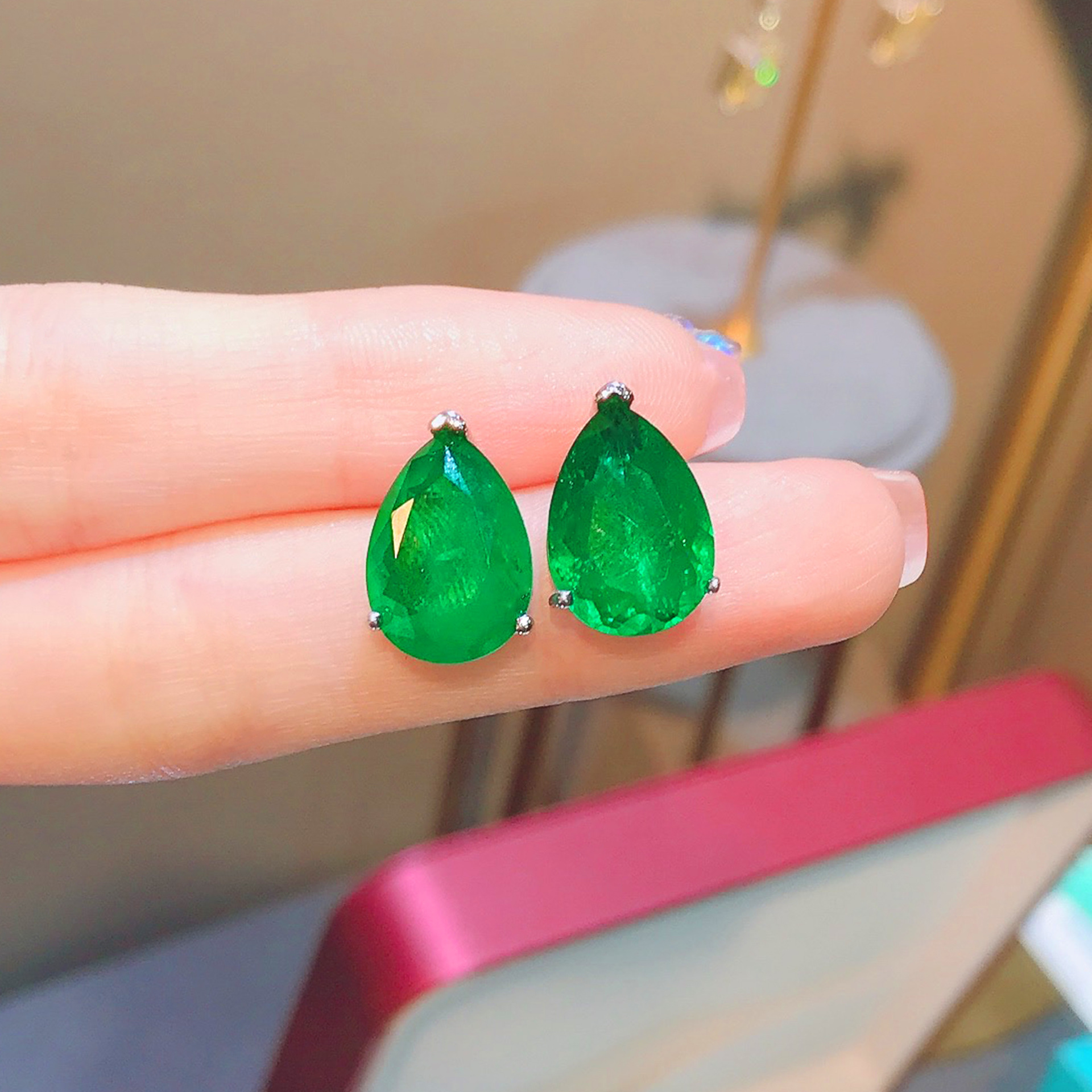 Sier Water-drop Shape Paraiba Tourmaline Gemstone Earrings Necklace Set for Women Temperament Ladies Trendy Vintage Jewelry 02d0c