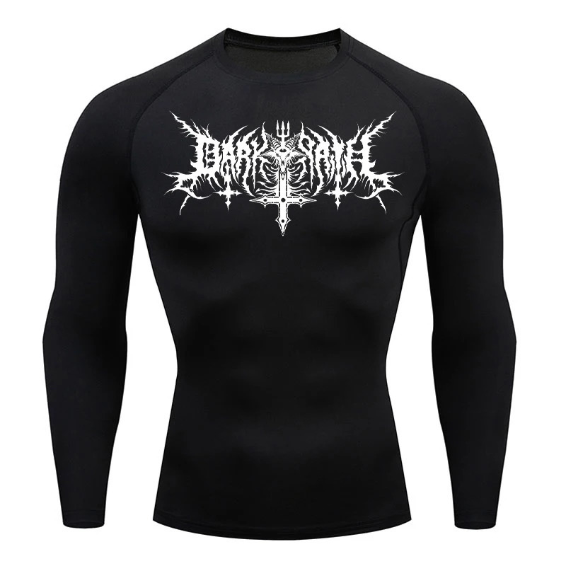 Compression shirt mens fitness gym Y2K skeleton sports running T-shirt Rashgard top three-way quick drying long sleeved mens T-shirt 241112