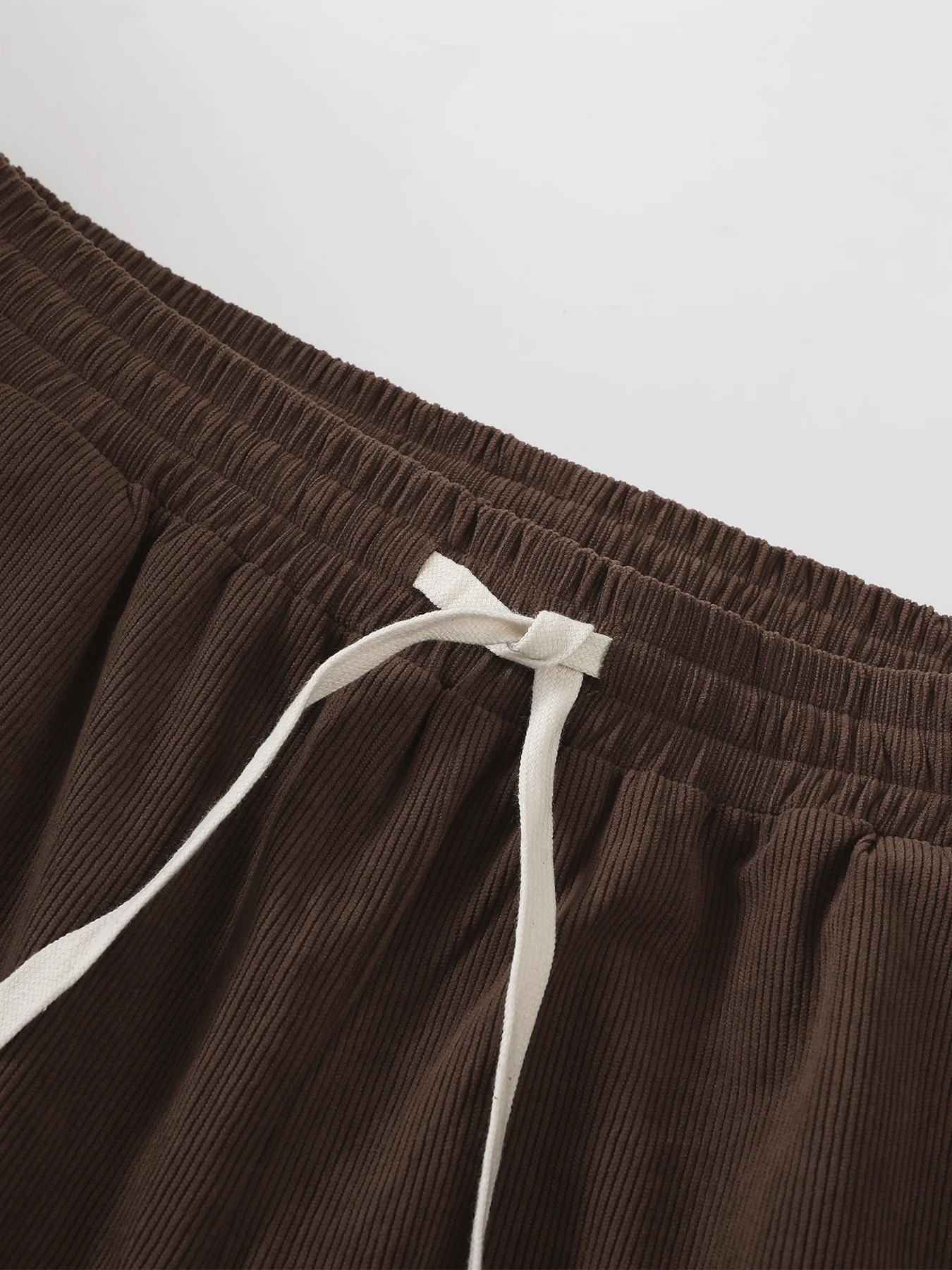 Mens Casual Regular Fit Full Length Drawstring Corduroy Pants Long Trouser with Character Cloth Label For Fall and Spring 241112