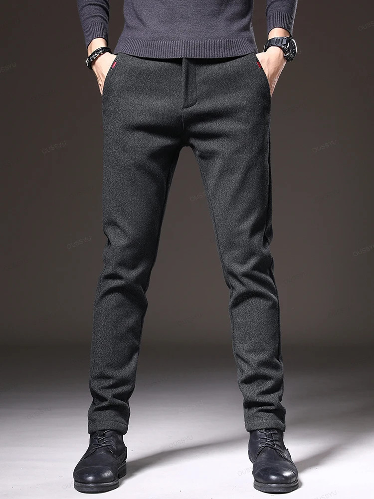 Clothing Autumn Winter Mens Casual Pants Business Fashion Slim Fit Stretch Thick Cotton Trousers Male Korea Outdoors Gift 241112