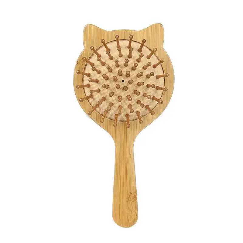 Mini portable childrens hair brush mini cartoon cat air cushion comb bamboo sandalwood comb hair care tool W241112