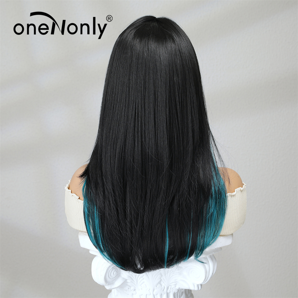 oneNonly Synthetic Wigs Long Black Green Wig for White Women Cosplay Daily Hair Heat Resistant 82c67