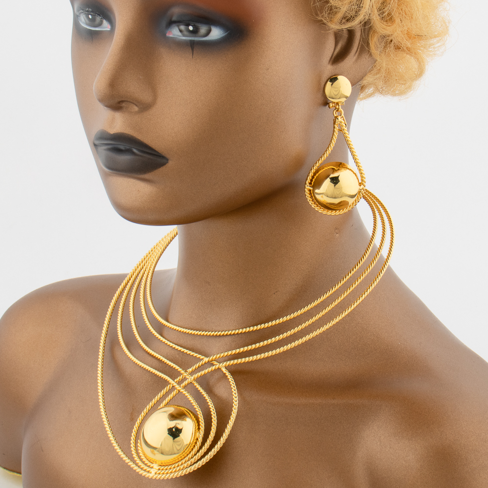 Wedding Party Jewelry Set for Women African Gold Color Design Necklace Earrings with Bracelet Ring Bride Set Dubai 03174