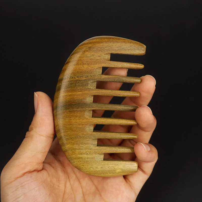 Handmade natural green sandalwood hair comb anti-static hair comb wooden hair comb household portable scalp womens wide teeth W241112