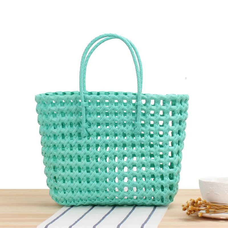 Womens PVC Candy Color Woven Handbag Causal Tote Bags Fashion Large Capacity Vegetable Basket Bag Plastic Hnadle Beach Bag 241111
