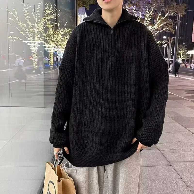 Autumn Turtleneck Half Zipper Sweater Mens New Y2K Retro Street Pulling Korean Fashion Solid Color Knitted Jersey Hombre W2411111