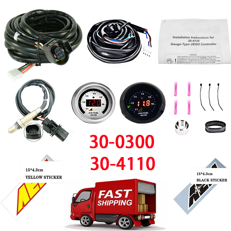 30-0300 X-Series Wideband O2 Air Fuel Ratio Gauge Kit LSU 4.9 0258017025 Oxygen Sensor Origianl Box + 15*4.3cm for AEM Sticker