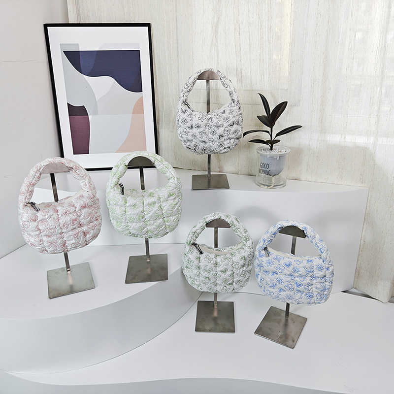 Korean Pleated Grid Cloud Bag Trendy Cotton Handbag Small Fresh Mini Shoulder bags Small Tote Bag Handbags 241112