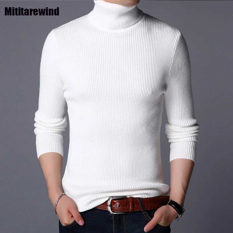 European Turtleneck Mens Sweater Daily Casual Sweater Jumper Vertical Stripe Knitted Ultra Thin White Sweater W2411111