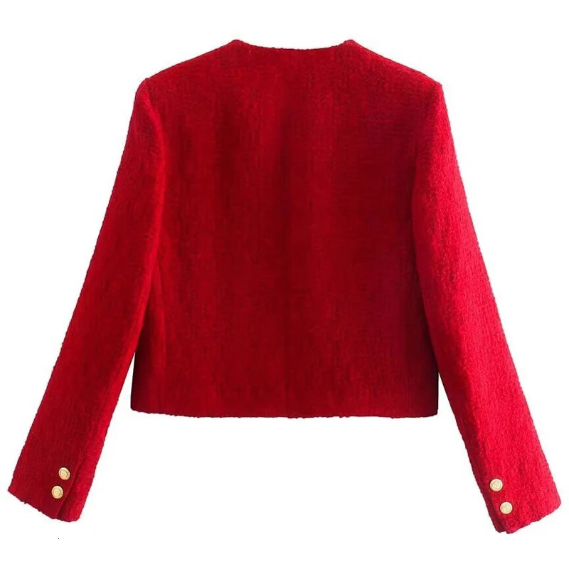 TRAF Womens Coarse Felt Texture Coat Womens Jacket Office Wear Womens Red Double Chest Long Sleeve Jacket 241111