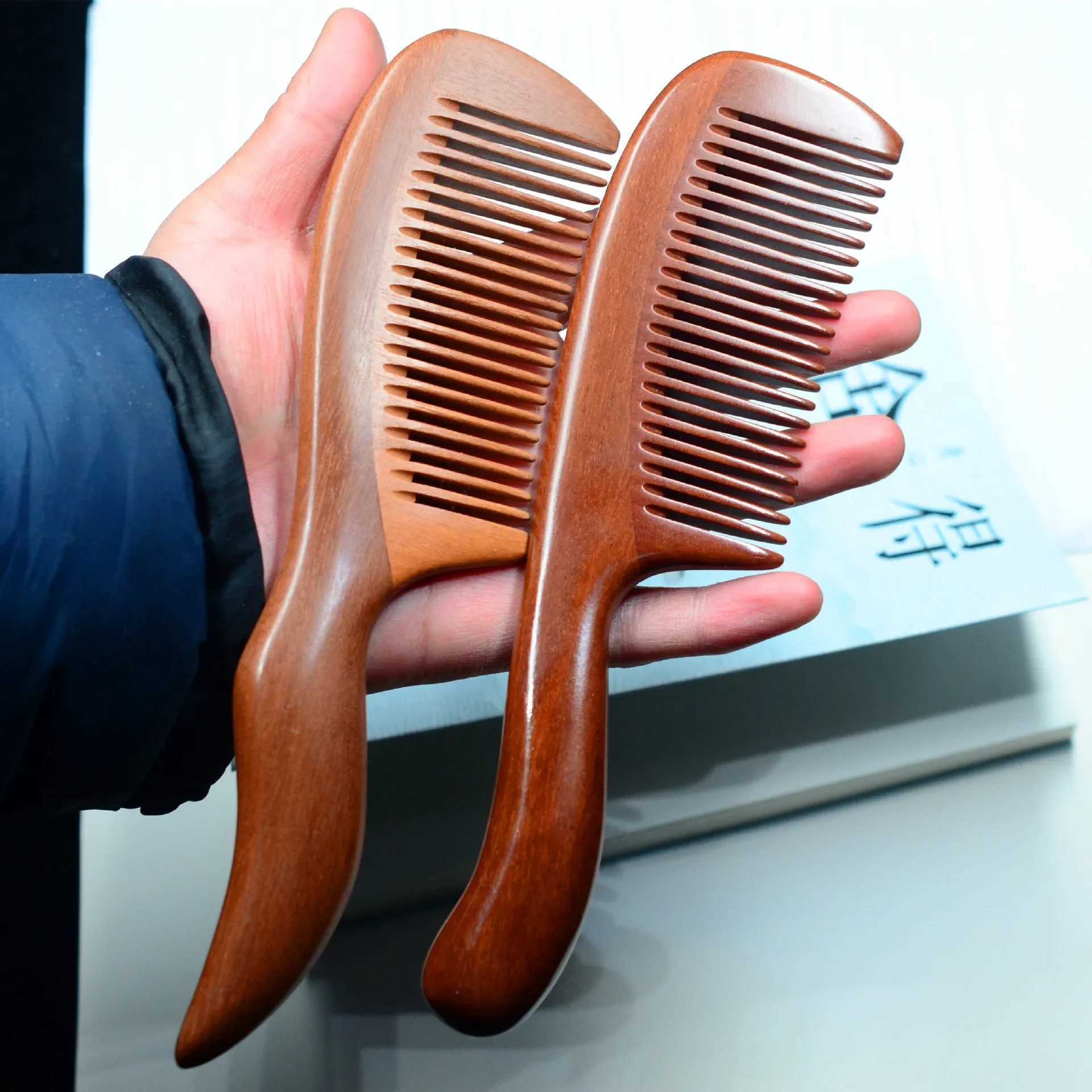 Natural red sandalwood comb circular handle fine teeth dense high-quality massage hairdressing W241112