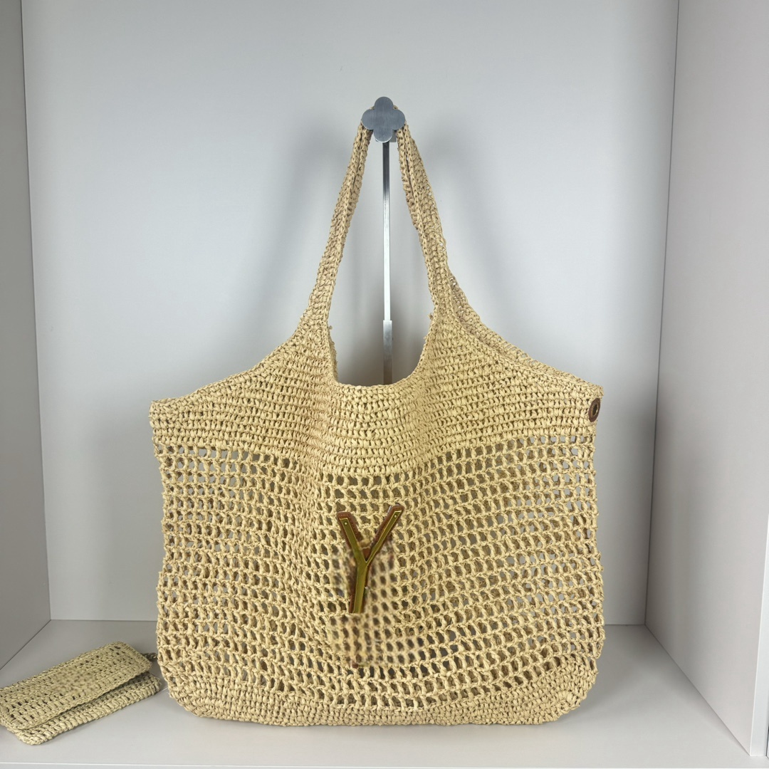 Designer Bag Fashion Raffias Straw Shoulder Bags Luxury Handbag Women Large Icare Maxi Beach Bag 3 Color Luxuries Top Quality Tote With Metal Letter Purse