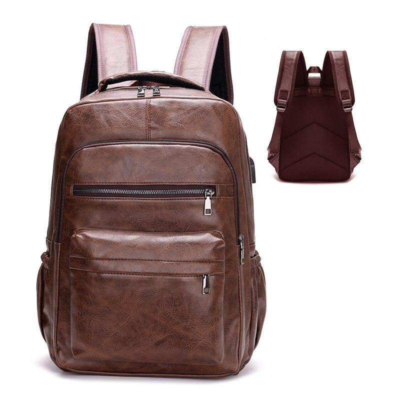 Vintage Backpack Leather Daypack Casual Bookbag Travel Backpack For College School Stylish Shoulder Bag With USB Charging Ports 58740