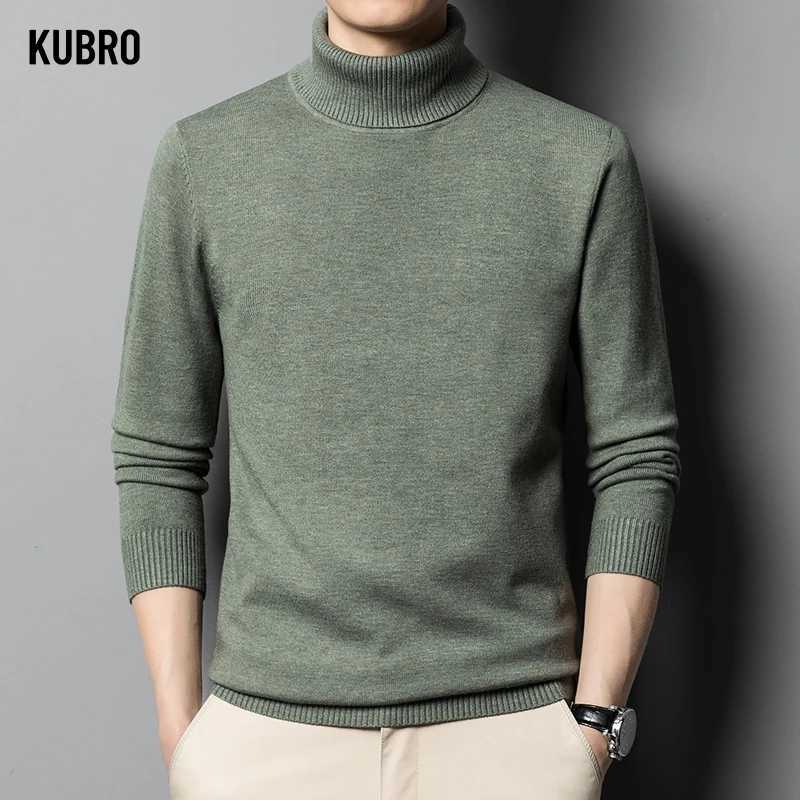 KUBRO 2023 Autumn/Winter New Mens High Quality Tailcoat Wool Sweater Solid Color Knitted Warm and Casual Bottom Pullover Top W2411111