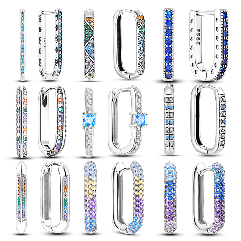 Earrings For Women Sier Plated Original Charm Double Hoop Pave CZ Fine Engagement Anniversary Jewelry Gift 5