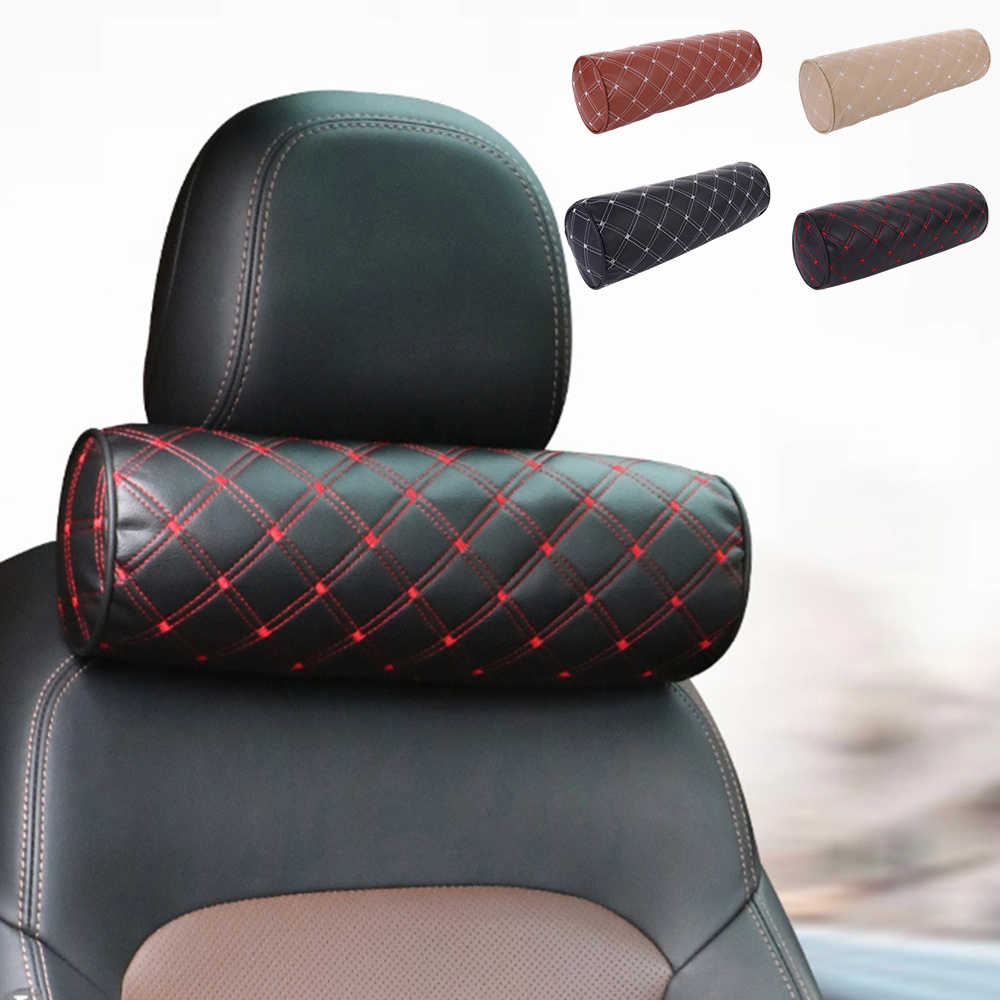 Car Seat Neck Pillow Headrest Leather Memory Foam Breathable Cervical Cylindrical Pillow Office Chair Headrest Protector 59bbd 5 4da25