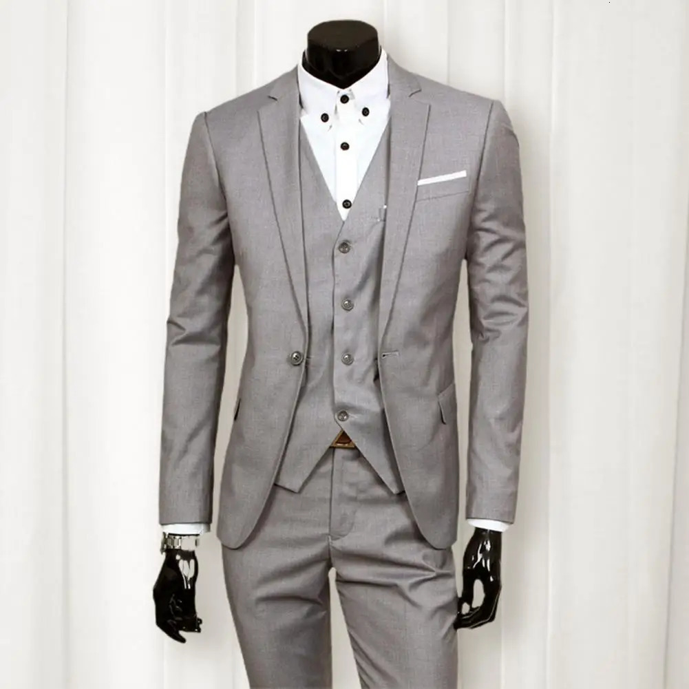3 PcsSet Business Blazer Vest Pants Suit M 4XL Slim Fit Solid Color Men Formal Male Wedding Set trajes de hombre 240412