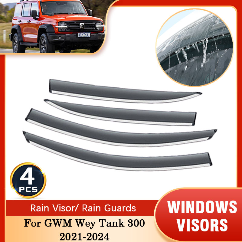4x For GWM Wey Tank 300 2021 2022 2023 2024 Sun Rain Windows Visors Windshield Deflectors Guards Vent Cover Trim Car Accessories 85b27