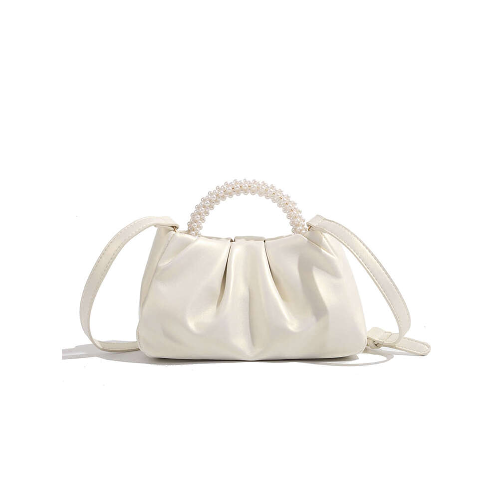 French pleated 2024 Advanced sense fairy Pearl small handbag Gentle wind crossbody cloud bag female