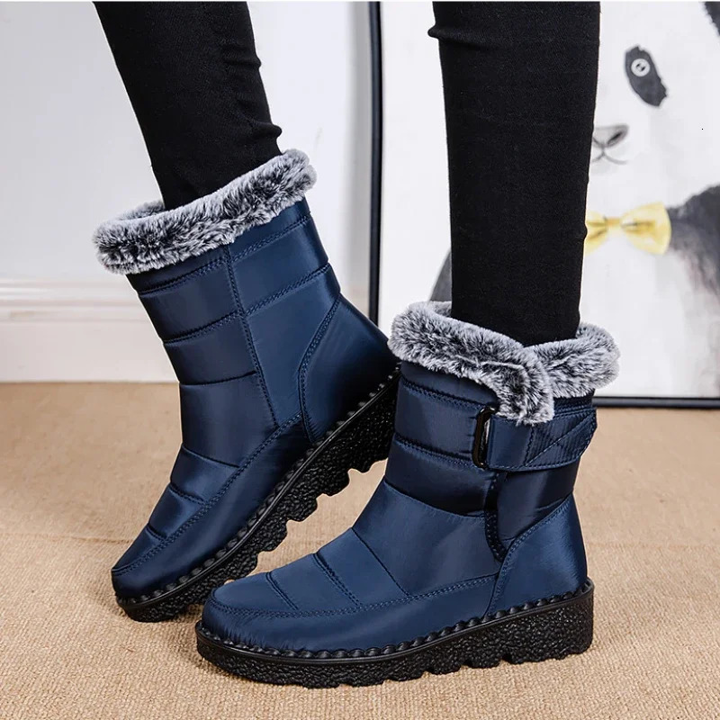Womens waterproof winter boots fur long platform snow boots warm cotton couple shoes plush ankle boots Botas 241111