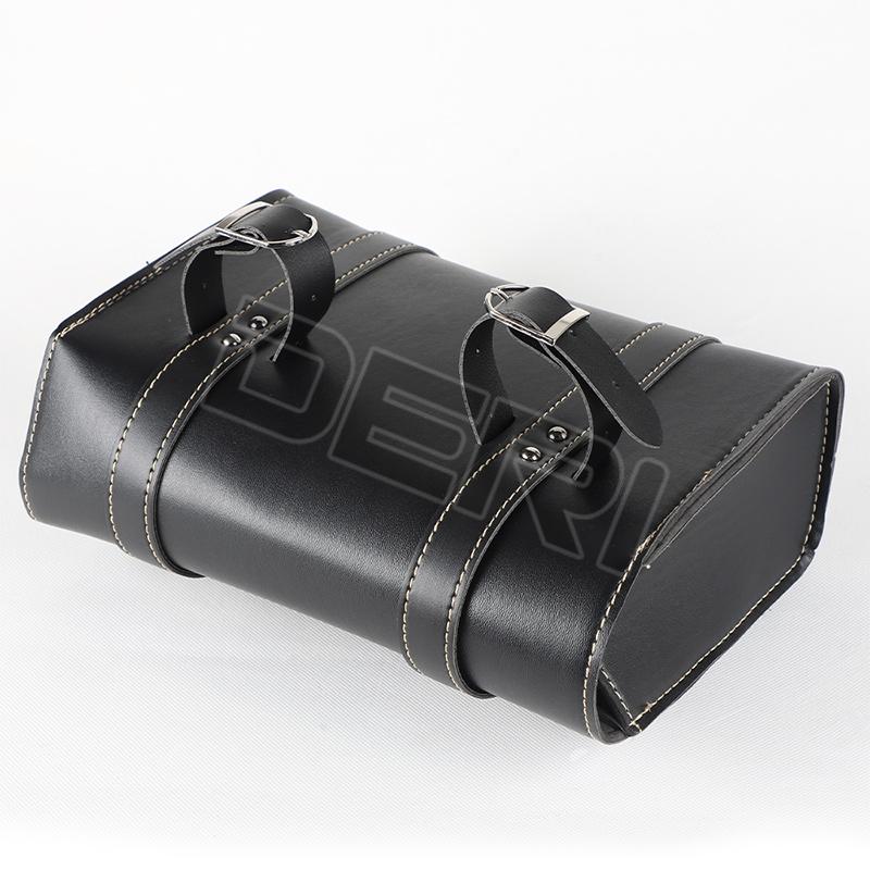 Black Motorcycle Lage Bag Leather Outdoor Toolkit Motorbike Rear Passager Seat Pouch Waterproof For Scooter Cafe Racer Bobber