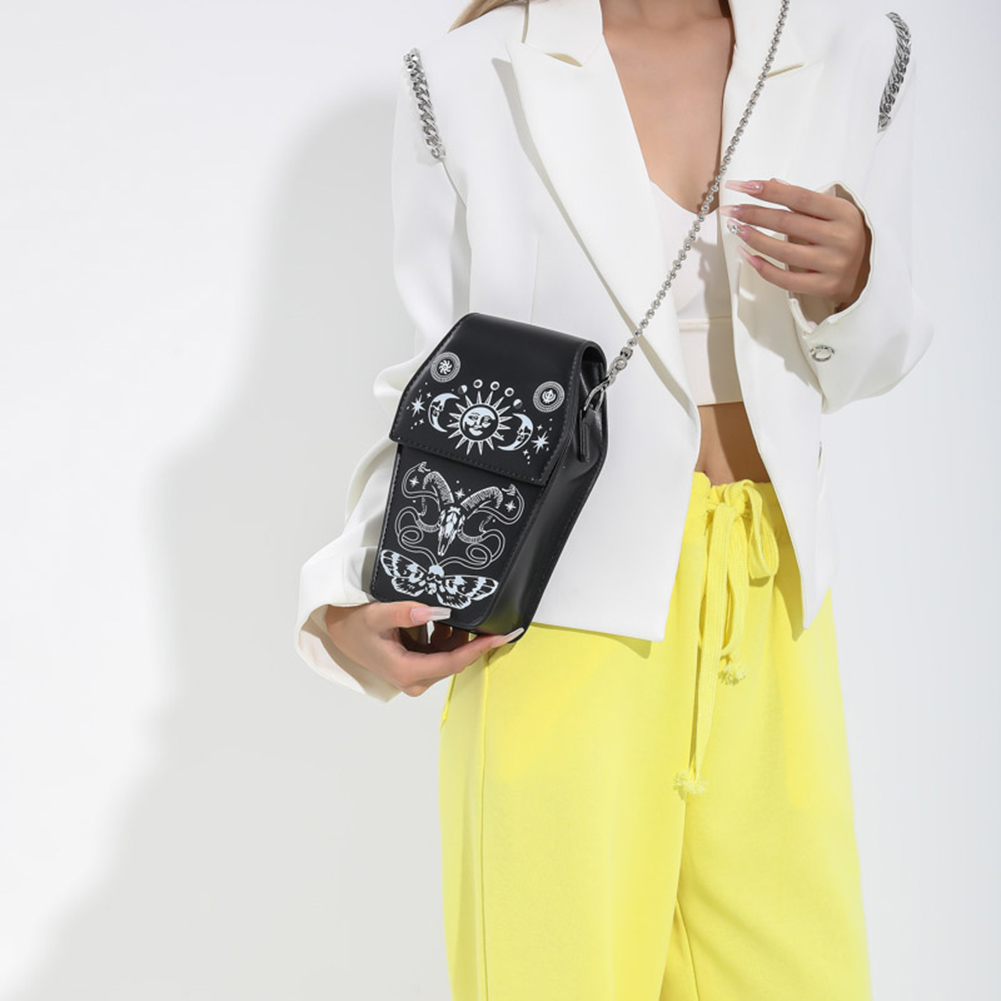 Gothic Coffin Shape Shoulder Bag for Women Halloween PU Leather Crossbody Bag Funny Halloween Phone Bag Make Up Cosmetic Bag New