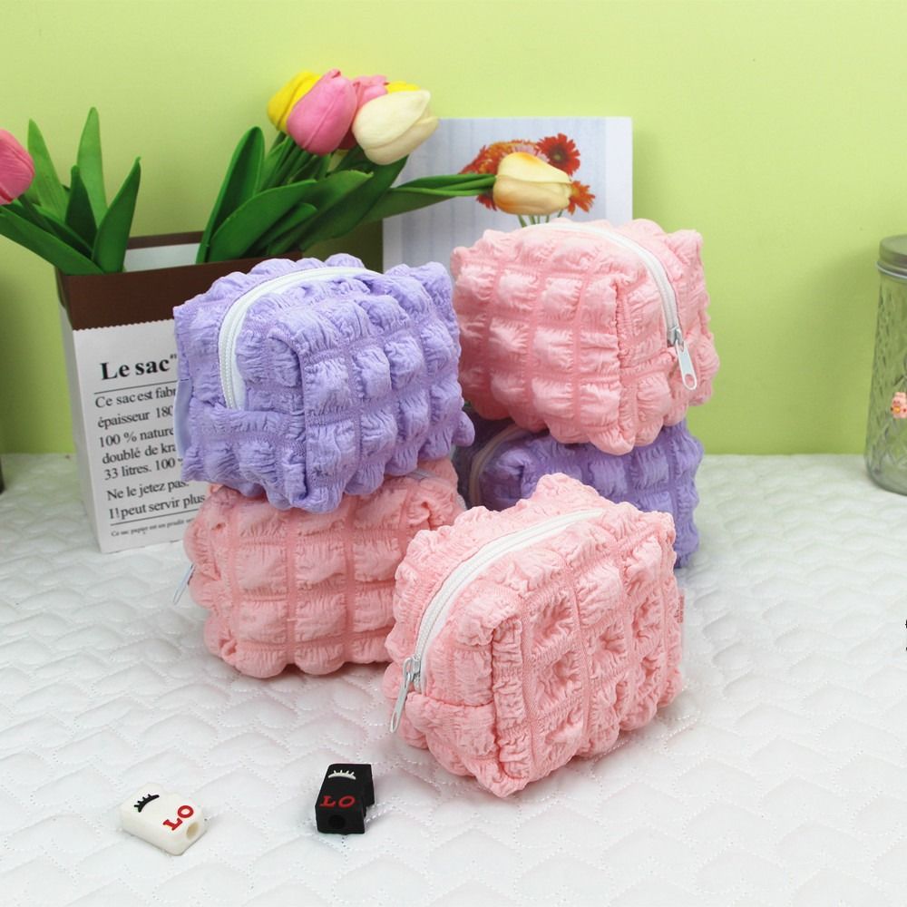 Korean Style Pleated Cloud Coin Purse Cute Bubble Plaid Square Lipstick Bag Wallet Girls 293ec 5 15cec