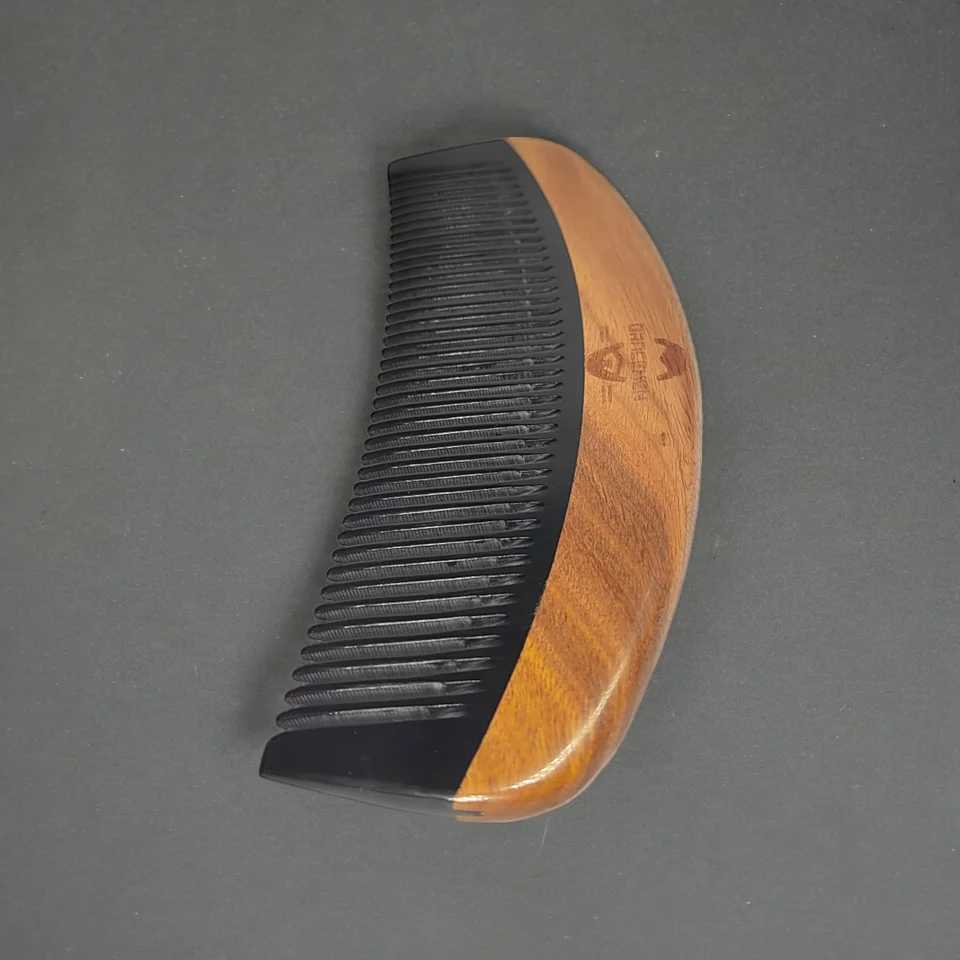 Elegant mens horn and sandalwood wood grain beard comb anti-static wood grain beard comb mens hair comb with PU leather W241112