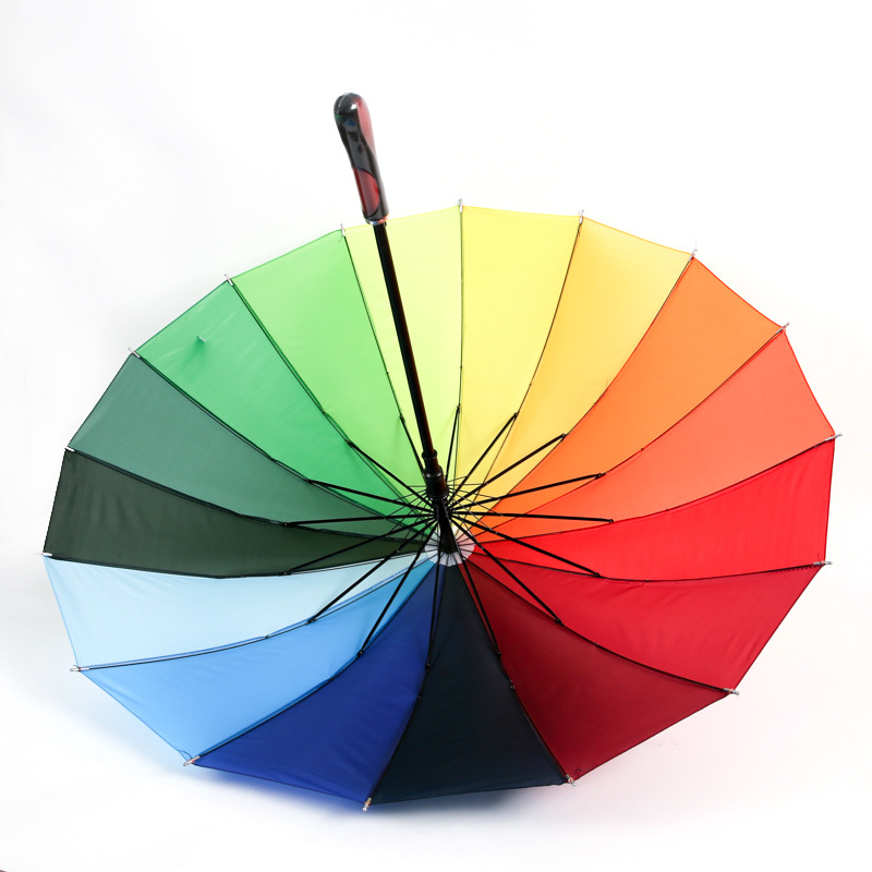 Straight pole 16 bone rainbow umbrella long handle automatic sunny umbrella creative gift advertisement umbrella print logo