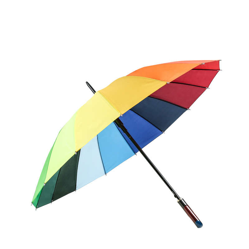 Straight pole 16 bone rainbow umbrella long handle automatic sunny umbrella creative gift advertisement umbrella print logo