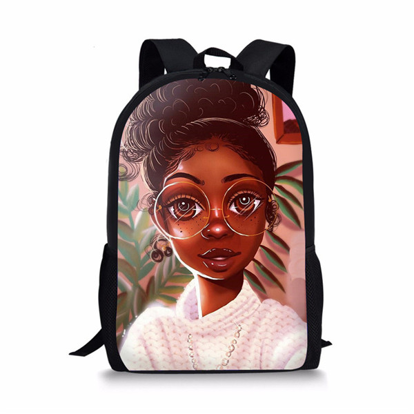 African Black Girl Pattern High Students School Bag for Teenager Backpack Travel Package Bag Shoulder Bag Women 16 Inches c1c9c