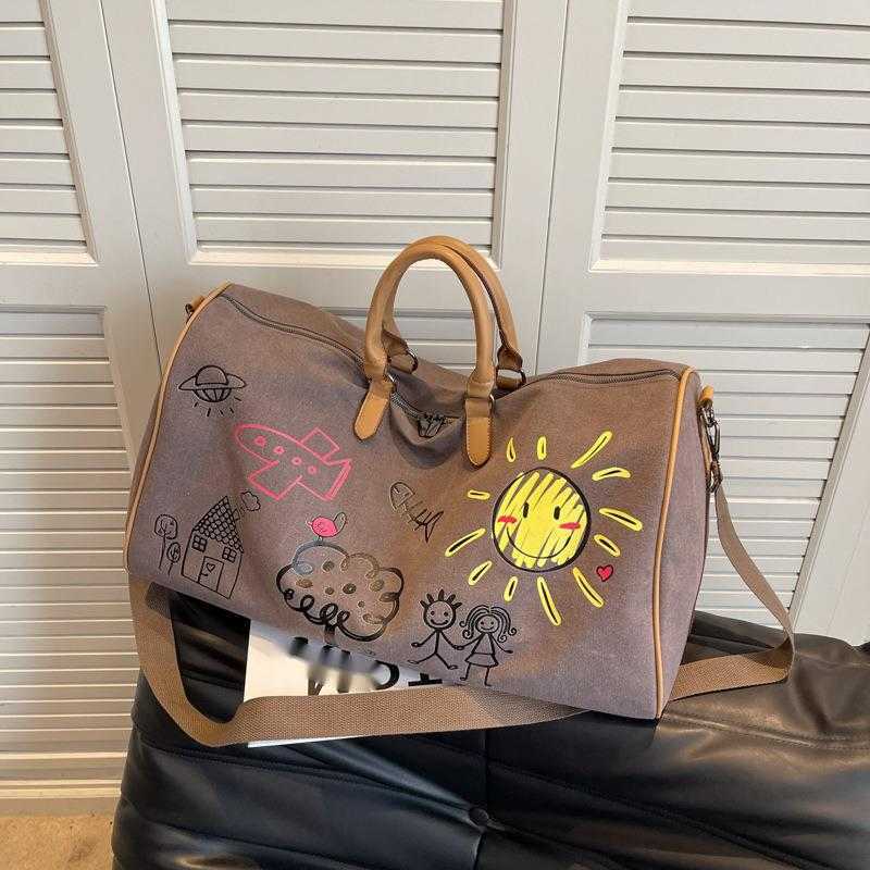 Canvas Travel Bag Womens Short Distance Large Capacity Handbag Mens Fitness Bag Dry Wet Separation Trendy Backpack Crossbody Casual