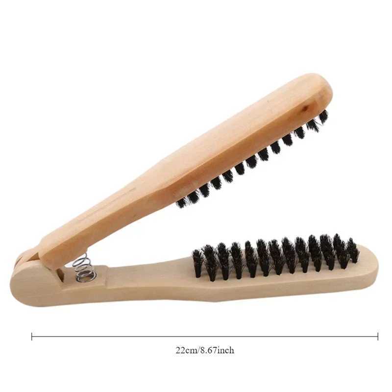 Professional straight hair comb double brush straight hair comb V-shaped hair brush wooden handle anti-static styling tool W241112
