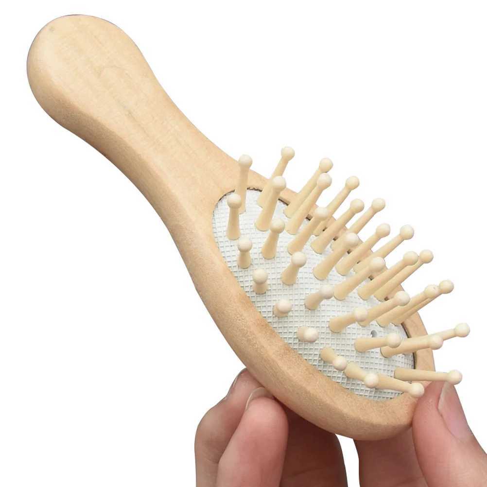 Cartoon comb Mini travel hair brush Smooth wood massage sponge Small bamboo comb W241112