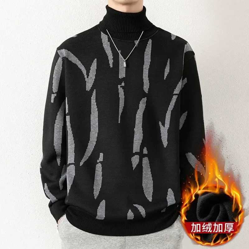 Autumn new high neck sweater for men patch work color floral knit warm and casual turtle neck sweater wool mens winter outdoor top W2411111