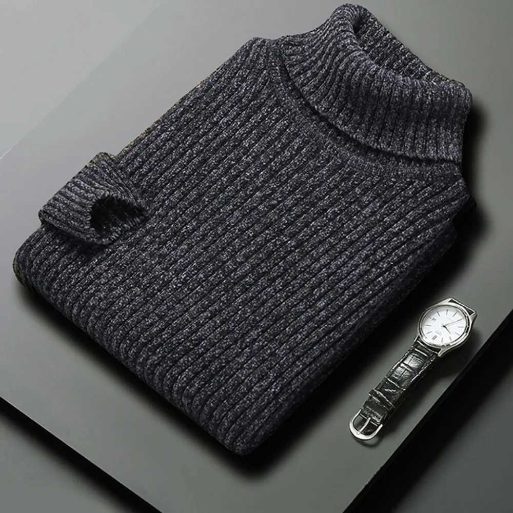 Mens Turtleneck Sweater Mens Casual Full Match Elastic Pulling Knitted Sweater Top W2411111